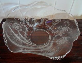   Glass Orchid Etched Waverly Blank Crystal Crimped Scalloped Bowl