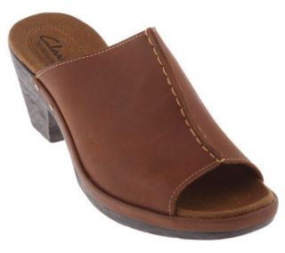 Clarks Bendables Leather Slip on Peep Toe Mules —