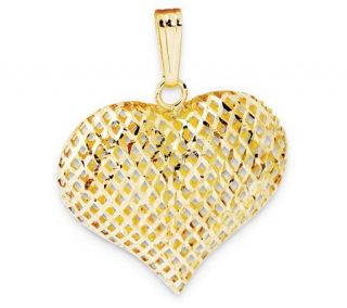 14K Yellow Gold Mesh Puffed Heart Pendant —