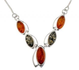 Sterling Orange and Green Baltic Amber Necklace   J311504