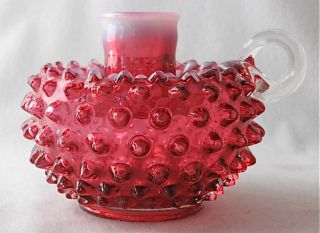 Fenton cranberry opalescent HOBNAIL candleholder