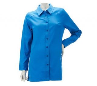 Denim & Co. Long Sleeve Button Front Tunic Shirt w/ Embroidery 