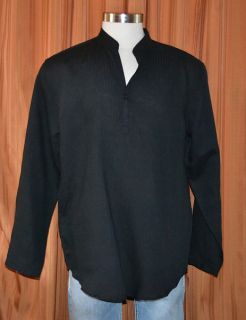 Cubavera Long Sleeve Black Linen Rayon Blend Casual Pullover Shirt