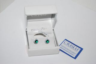 Crislu $130 Platinum Over Sterling Emerald Stud Earrings