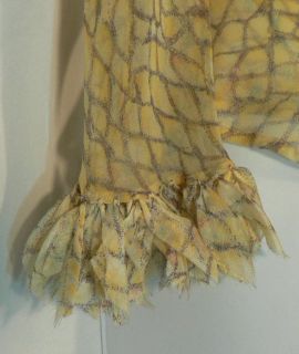 Vera Cristina Yellow Brown Silk Semi Sheer Drape Neck Top S