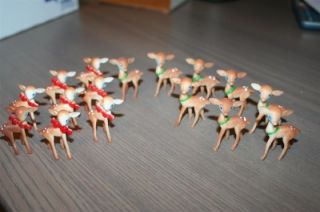 16 Miniature Christmas Cake Decorations Toppers Hard Plastic Deer