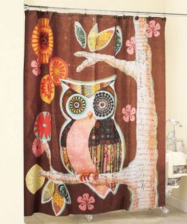 Owl Friend Brown Retro Modern Geometric Shower Curtain