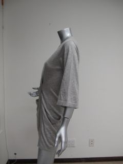 Demylee Heather Gray Crop Sleeve Draped Sweater w Pockets M