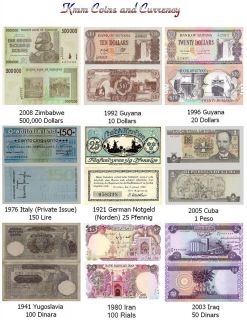World Currency Set Cuba Italy Iraq Zimbabwe Guyana