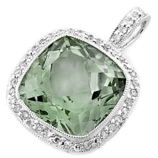 80ct Cushion Cut Green Amethyst Diamond Pendant Necklace 14k White