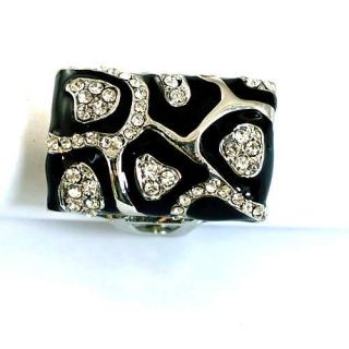 R8768 Size 8 Cute Cocktail Square Black Carved CZ Gemstone Ring