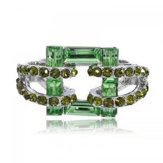 Crystal Green Square Cute Cocktail White WGP Ring 