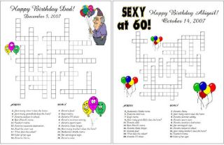 Adult Birthday Custom Crossword Puzzles Games Favors