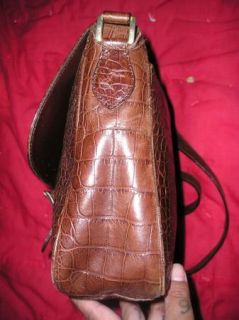 Vintage 80s Cristian Italy Mock Croc Brown Leather Crossbody Saddle
