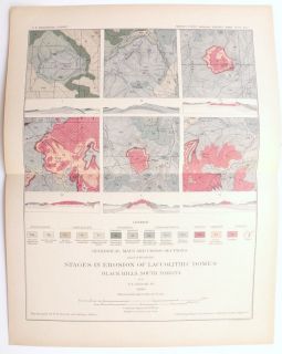 1901 ANTIQUE GEOLOGIC MAP STAGES IN EROSION OF LACOLITHIC DOMES