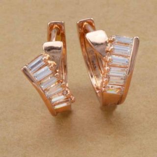 Lovely 9K Rose Gold Filled CZ Hoop Earrings M055