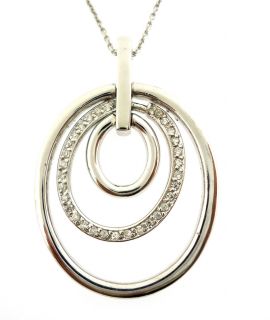 Sterling Silver .925 CZ Oval Pendant Necklace *FREE SHIPPING*