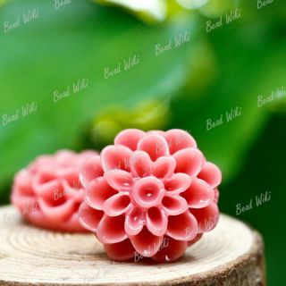 10 Pink Resin Dahlia Flower Vintage Flatback Cabochon Bead 13x13mm