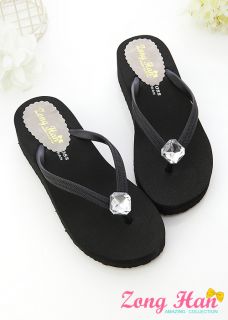 BN Bling Crystal Beach Style Black T Strap Platform Sandals Free