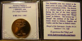 24K Gold Plated 1 Sheqel Shekel Israeli Israel Coin from The Holy Land