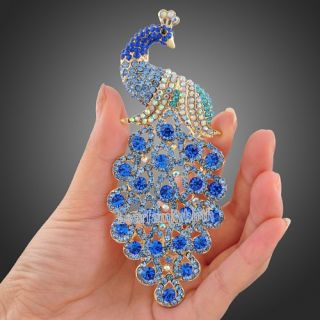 Swarovski crystal blue Peafowl peacock brooch pin jewelry X12
