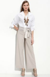 St. John Collection Batwing Blouse & Wide Leg Pants with Satin Sash