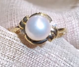 18k yellow gold cultured pearl diamond accent ring