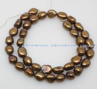 8mm*10mm brown luster freshwater baroque pearl loose beads gem 14long