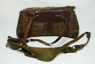 Antique Vintage Fishing Creel w Leather