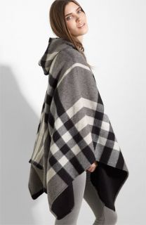 Burberry Reversible Check Print Wool & Cashmere Hooded Ruana