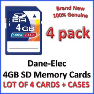 Lot of 4 Dane Elec 4GB Class 4 SDHC Memory Cards 4 SDHC Memory Cards