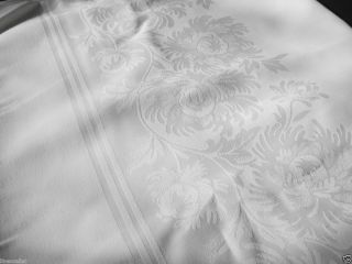 Tablecloths Damask Linen Fabric 160x82 Cut & Hem Vintage White