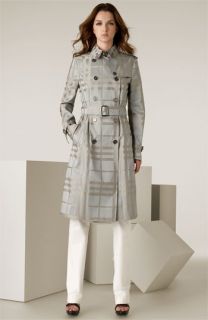 Burberry Double Breasted Belted Satin Trench (Petite)