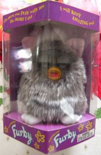 1998 Owl Furby All Gray Blue Eyes with Box 70 800 New in Seal Box