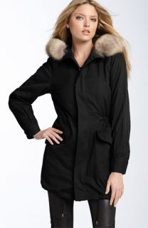 MARC BY MARC JACOBS Marley Stretch Twill Coat with Genuine Coyote Fur Collar