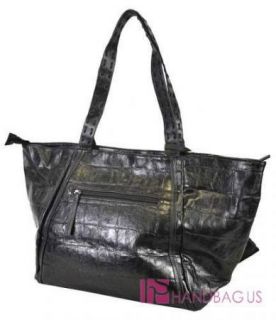 Oversized Patent Crocodile Tassel Accent Wide Tote Bag Handbag Wallet