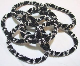 Hand Crocheted Beaded Roll on Bracelet Made in Nepal 8 Classic Black