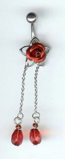  Beautiful Red Rose Dangling Belly Ring