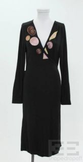Cynthia Rowley Black Silk Pink Applique Wrap Dress Size L