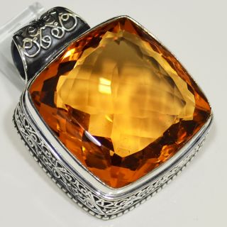  CUT FACETED MADEIRA CITRINE, VINTAGE STYLE .925 SILVER PENDANT 1.75