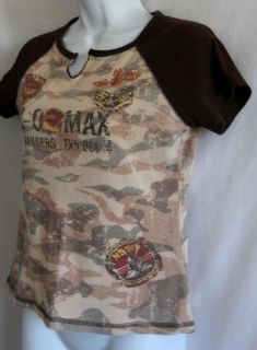 LAPIS STUDDED EMBELLISHED CAMOUFLAGE MILITARY PRINT BROWN TOP