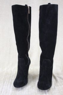 Tory Burch Dabney Daphney Black Suede Wedge Heels Tall Knee Boots 9