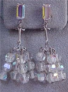 Vintage Lewis Segal Crystal Aurora Borealis Dangle Clip Earrings