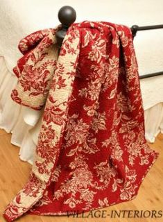 Hillgate French Country Red Ecru Toile Cotton Quilt Throw
