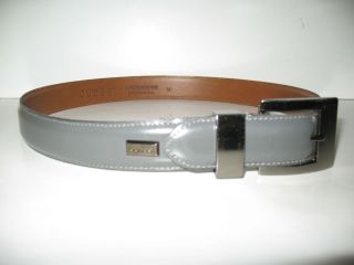 GUESS MADE IN THE U S A GENUINE LEATHER GRAY LOGO SILVER BUCKLE BELT