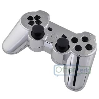 Chrome Silver Custom Shell Case for PS3 Controller with Black Buttons