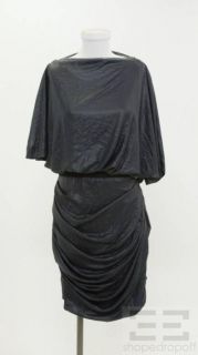YIGAL AZROUEL Navy Shimmer Ruched Skirt Zip Dress Size 6