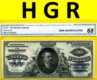 HGR 1891 $20 Manning Finest Known 1/0 CGA SUPERB GEM 68