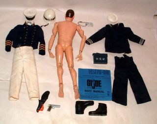 1960s Hasbro Gi Joe Brunette Painted Head with Navy Outfits