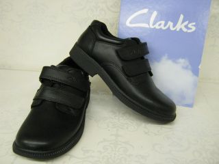Clarks Deaton Inf JNR Black Leather Velcro Shoes
